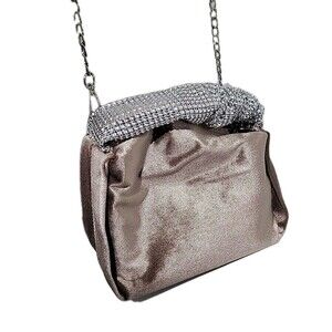 Melie Bianco Estela Taupe Velvet Rhinestone Top Handle Bag - Msrp $68 NWT